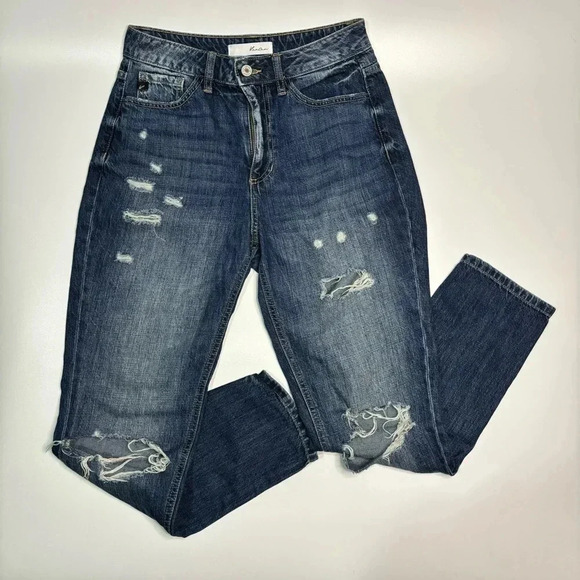 Kancan 3/25 Relaxed Fit Distressed High Rise Blue Jeans 100% Cotton - Picture 1 of 9